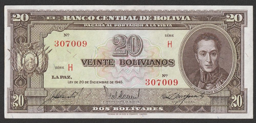 Boliwia 20 bolivianos 1945 - stan 2