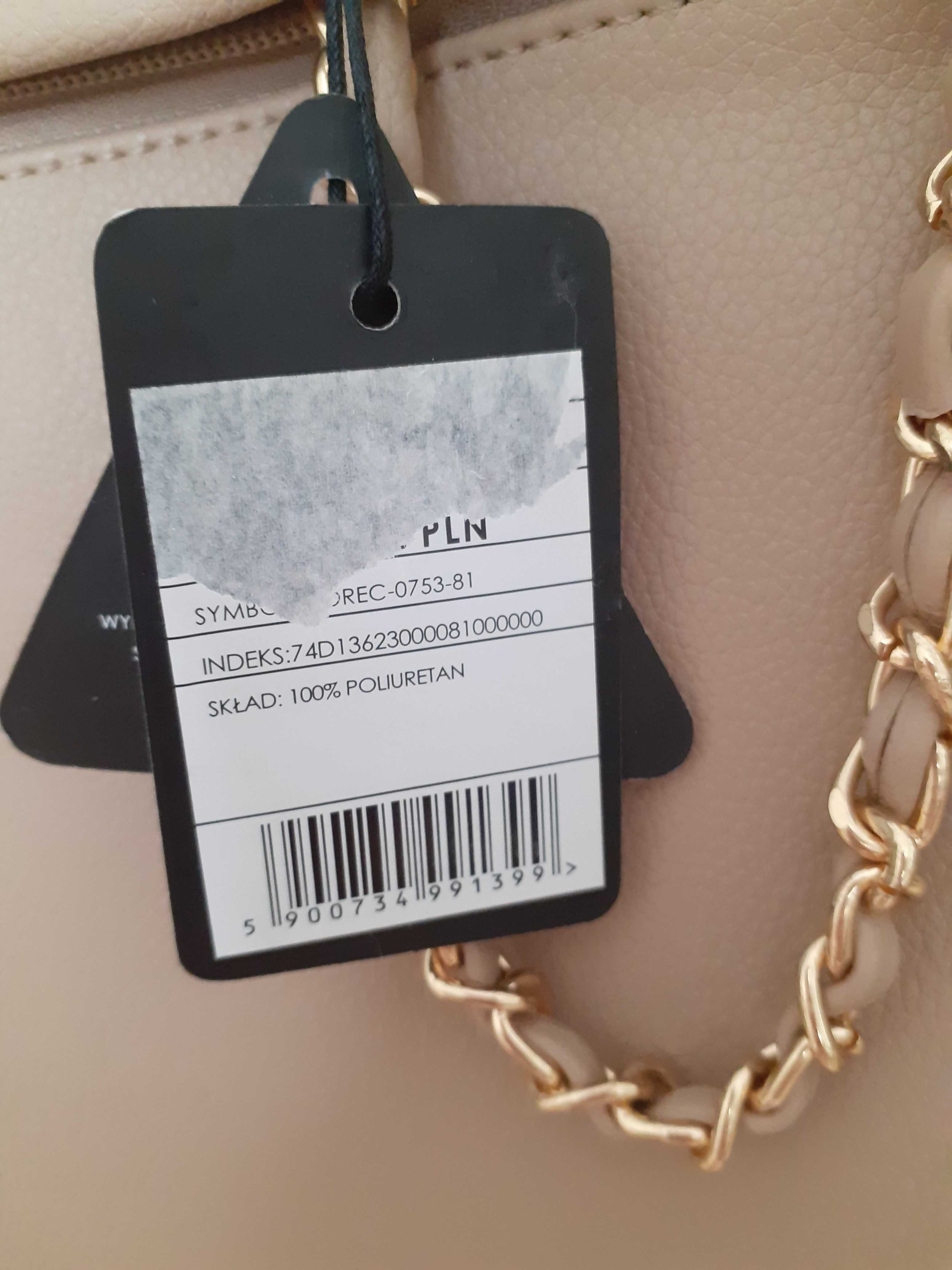 Beżowa torebka damska z kieszenią (shopper) Ochnik