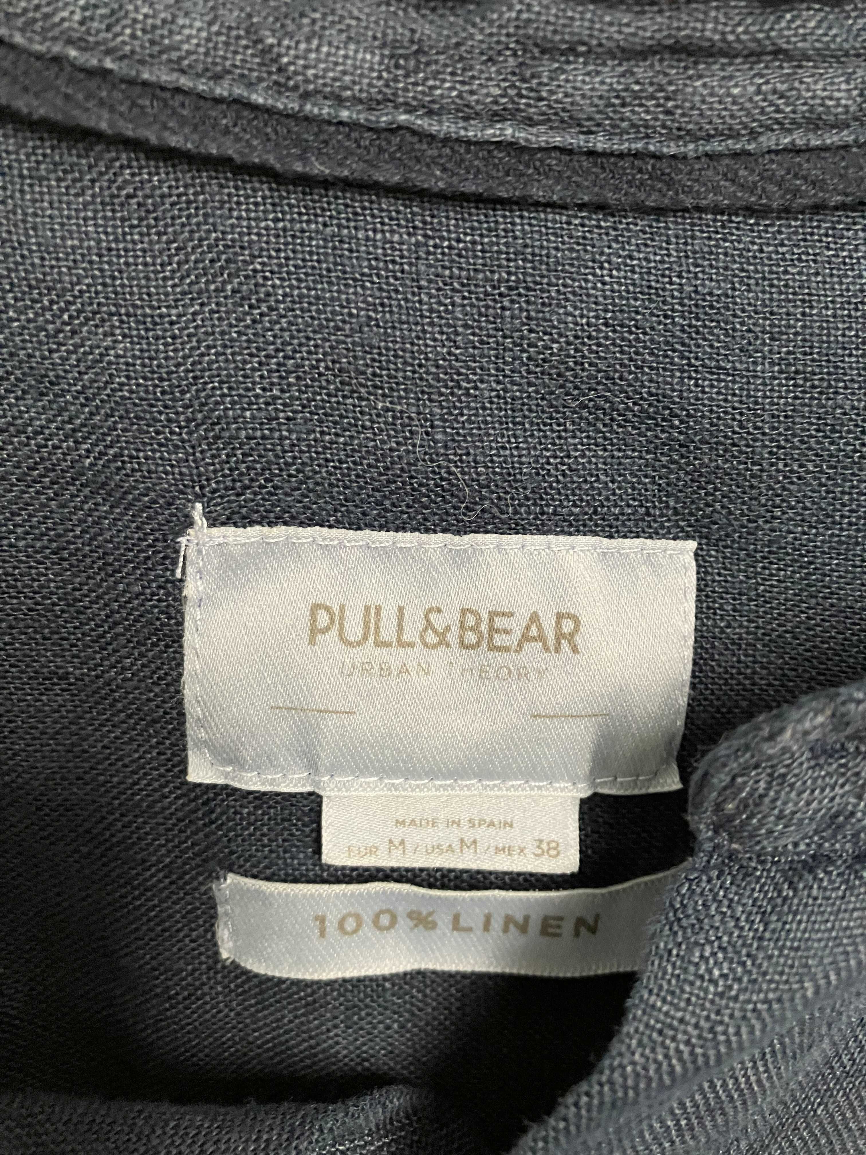 Granatowa lniana koszula męska 100% rozmiar M len Pull&Bear
