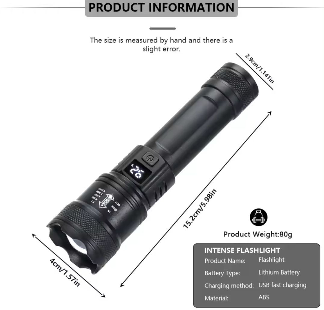 Latarka led 1000 lum 3 tryby świecenia usb