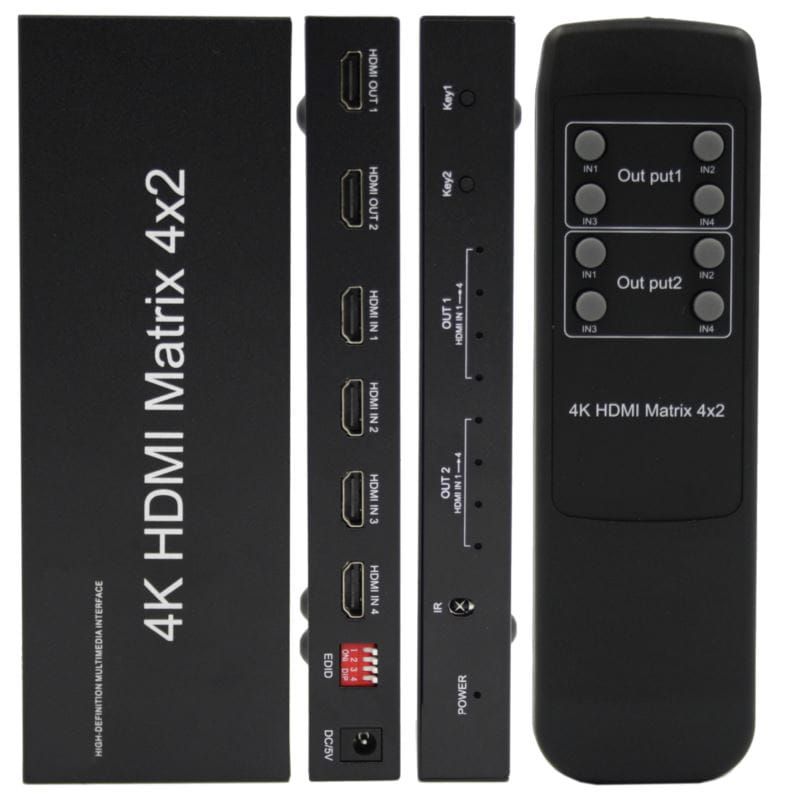HDMI Matrix 4x2 rozdzielacz SWITCH SPLITTER + pilot Toslink Jack