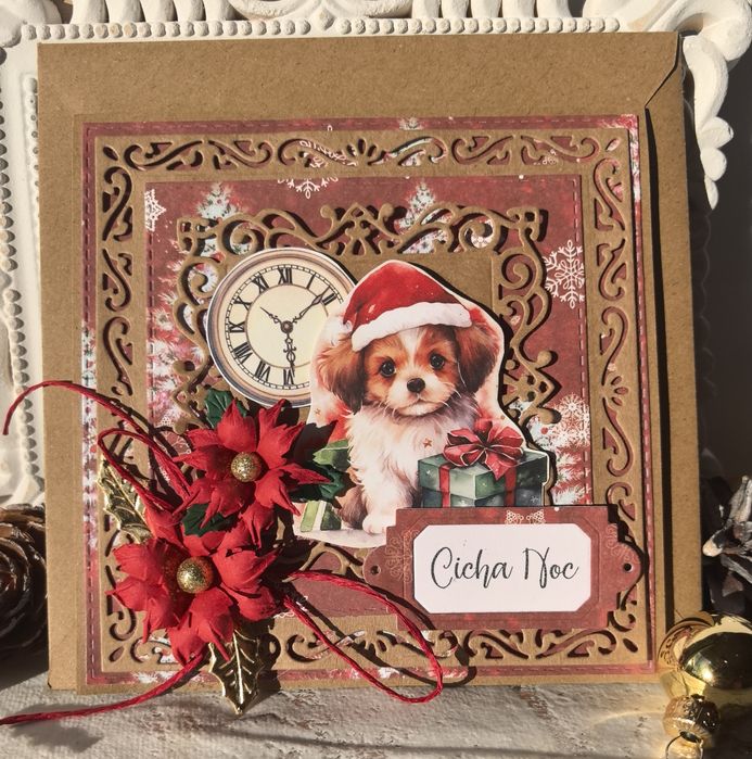 Ręcznie robiona kartka bożonarodzeniowa w kopercie