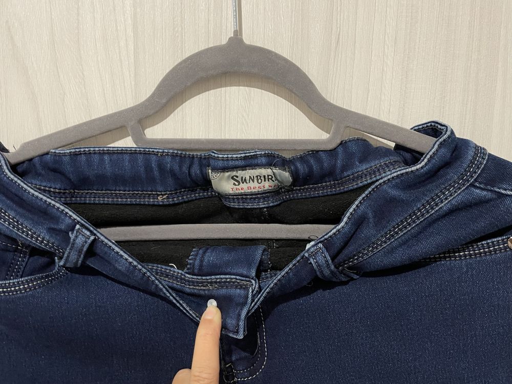 Spodnie jeansowe dżinsy z wysokim stanem ocieplane XL r 32