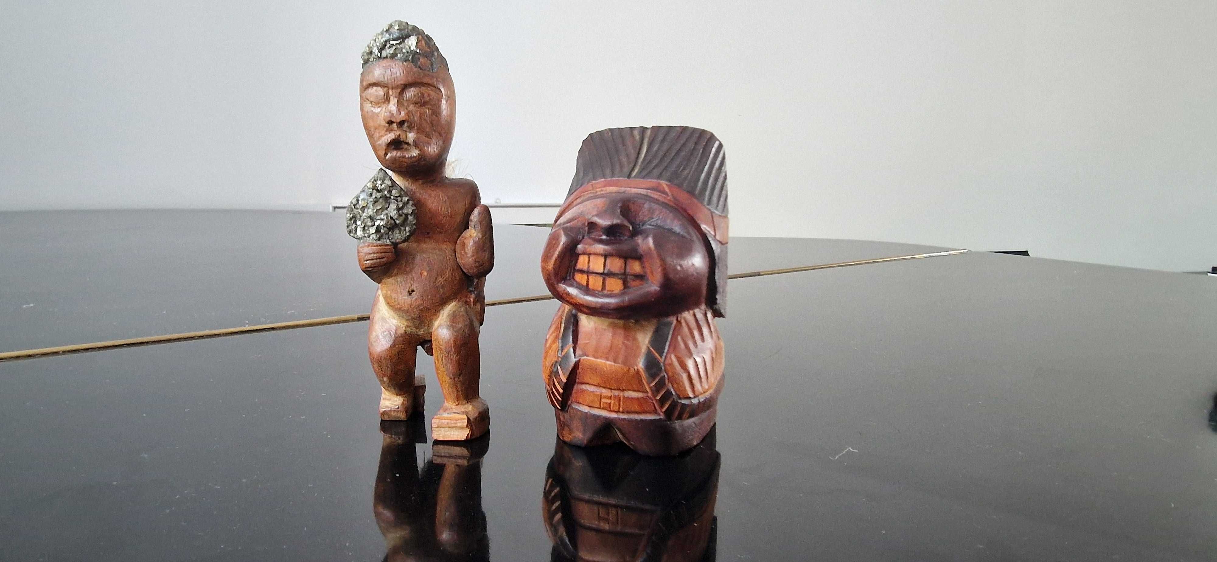 Dwie rzezby figury z drewna Afryka i Chile rekodzielo sztuka rdzenna