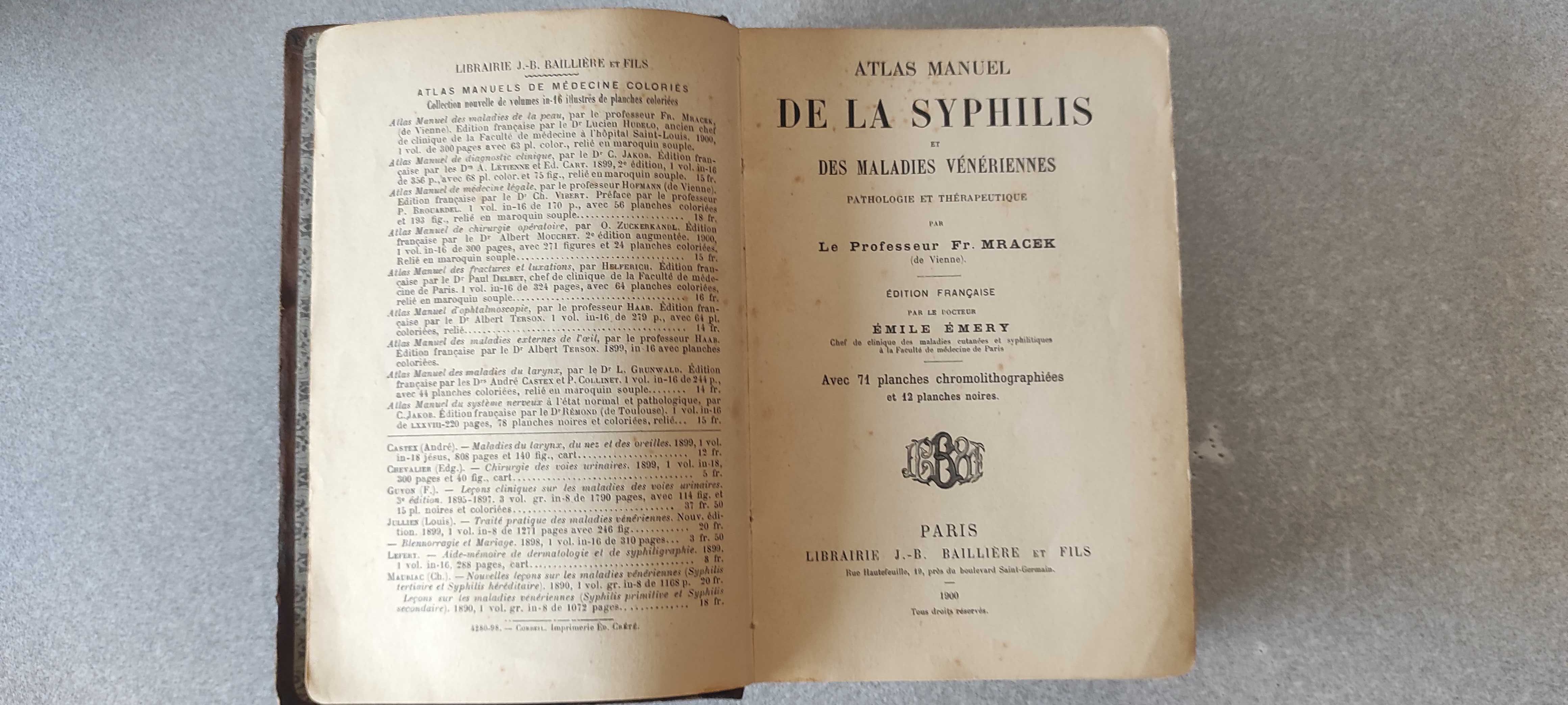 VENDO Livro raro - Mracek - Émery Atlas-Manuel des Maladies Vénérienne