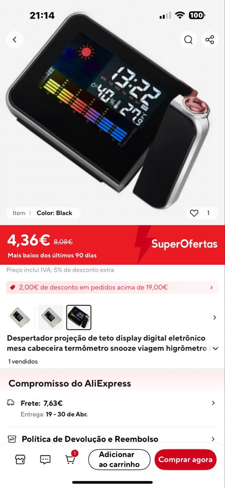 Despertador projeção de teto