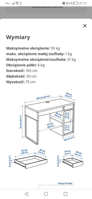 Biurko Ikea Micke 105x50