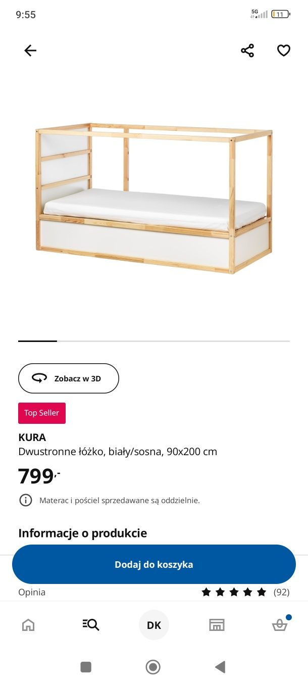 Sprzedam Łóżko Ikea KURA plus dodatki