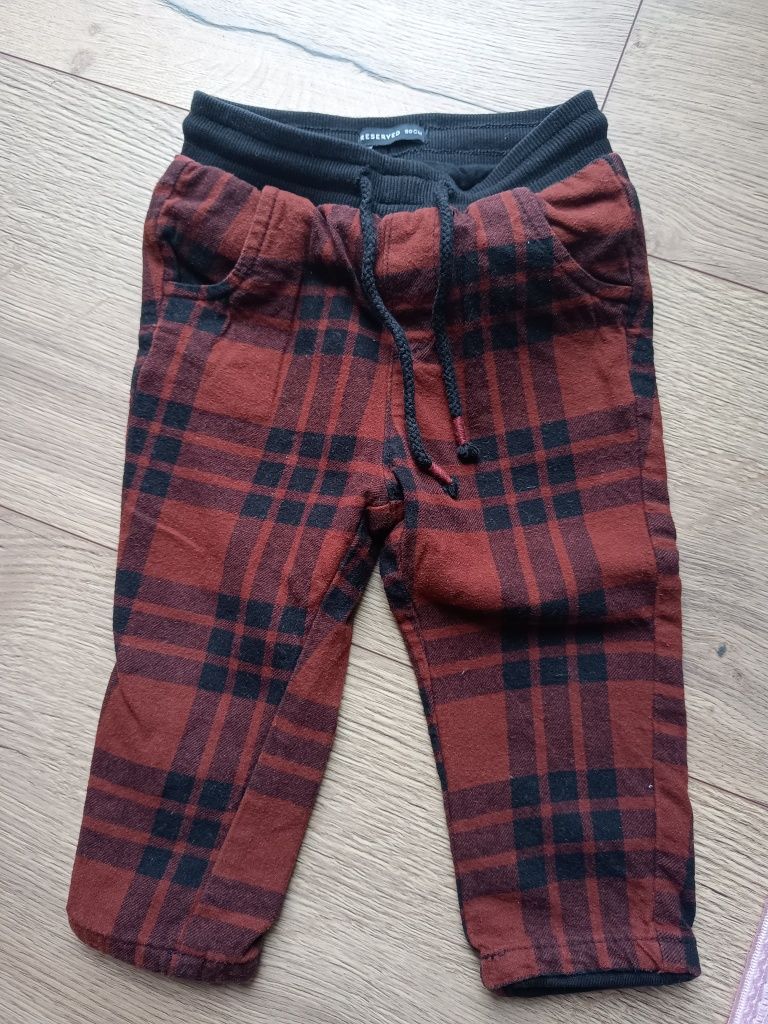 Spodnie w kratkę Reserved 74- 80 cm ciepłe