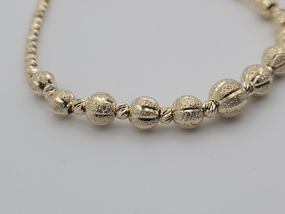 Nowa Złota bransoletka złoto próby 585, kuleczki diamentowane ocechowa