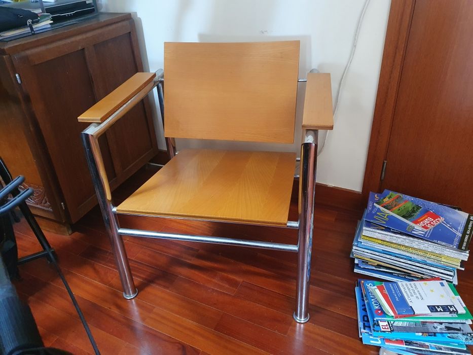 Cadeira metal e madeira anos 50