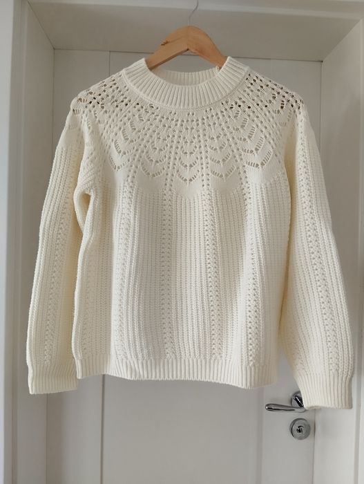 Kremowy ażurowy śmietankowy sweterek ,kobiecy rozm M