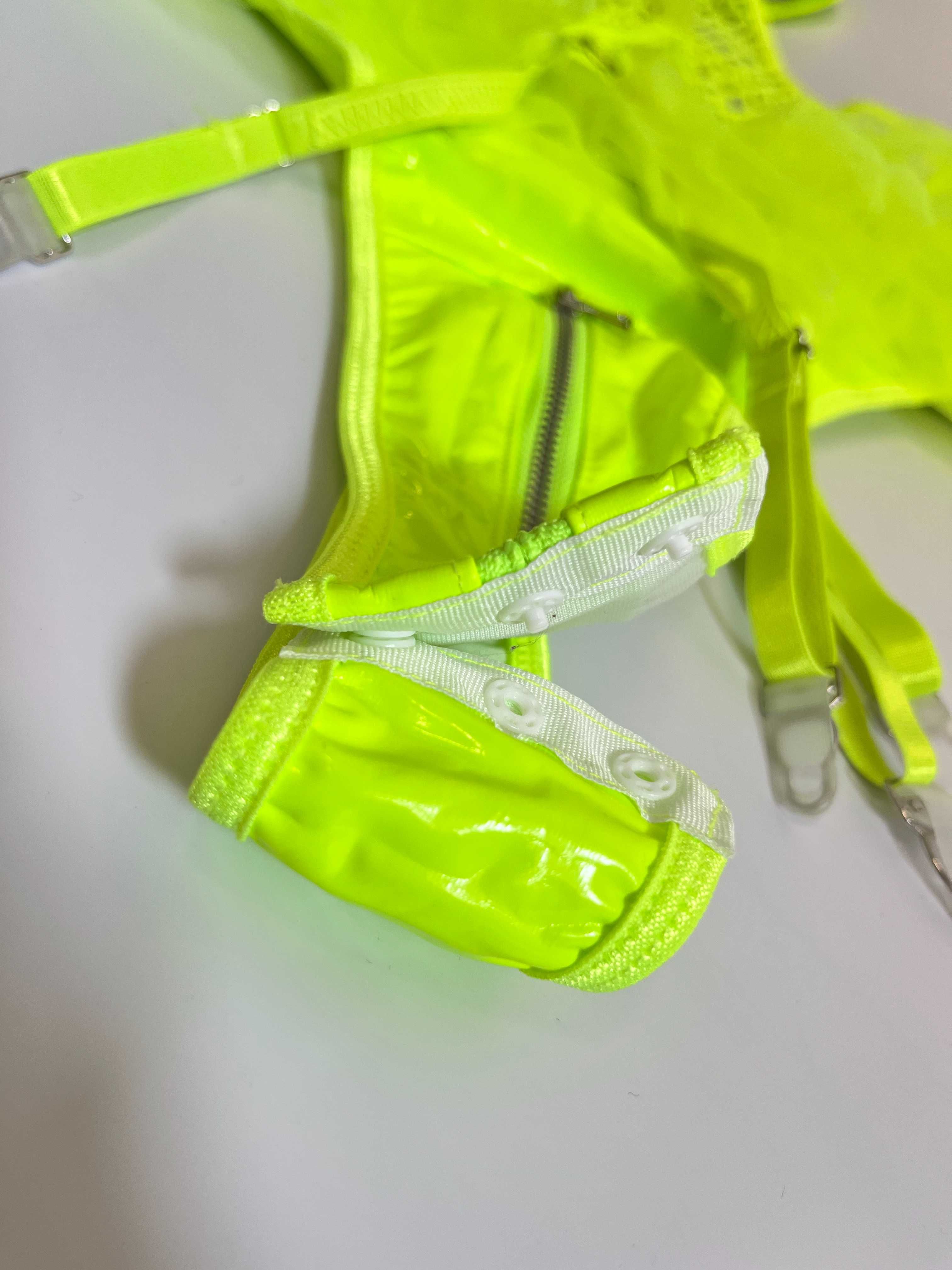 Body erotyczne lateksowe neon zielony halter z siateczką L