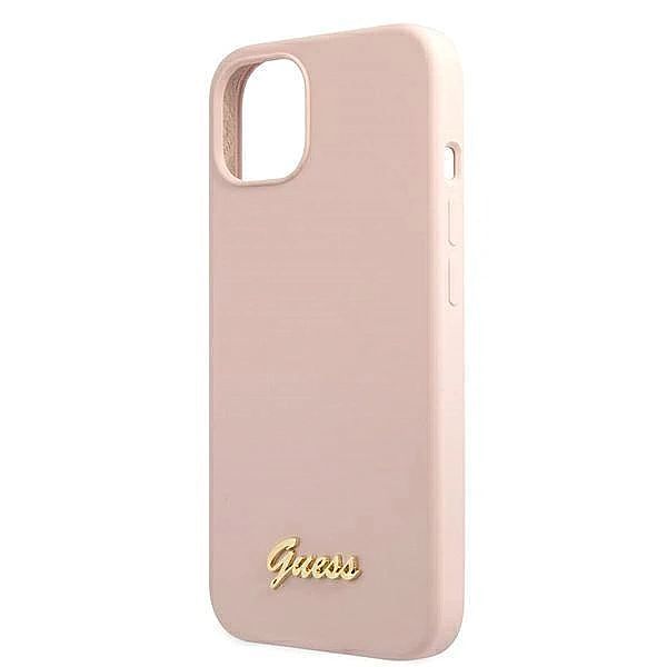 Etui Guess Silicone Script Gold Logo MagSafe na iPhone 13 - jasnoróżow