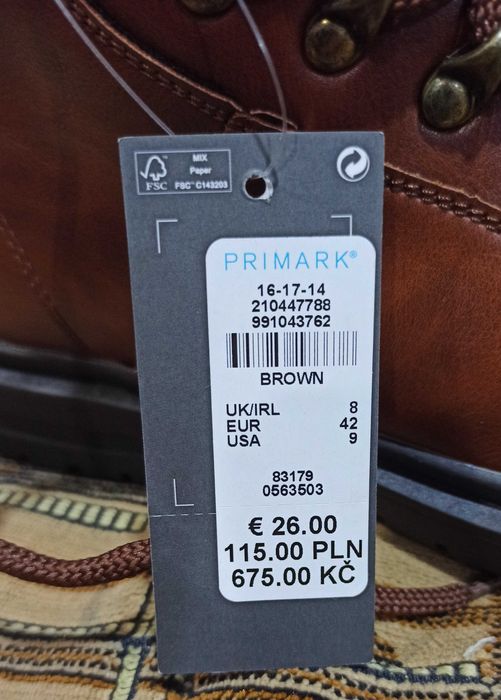 Нові чоловічі коричневі черевики Primark 42 розміру устілка 26,5 см