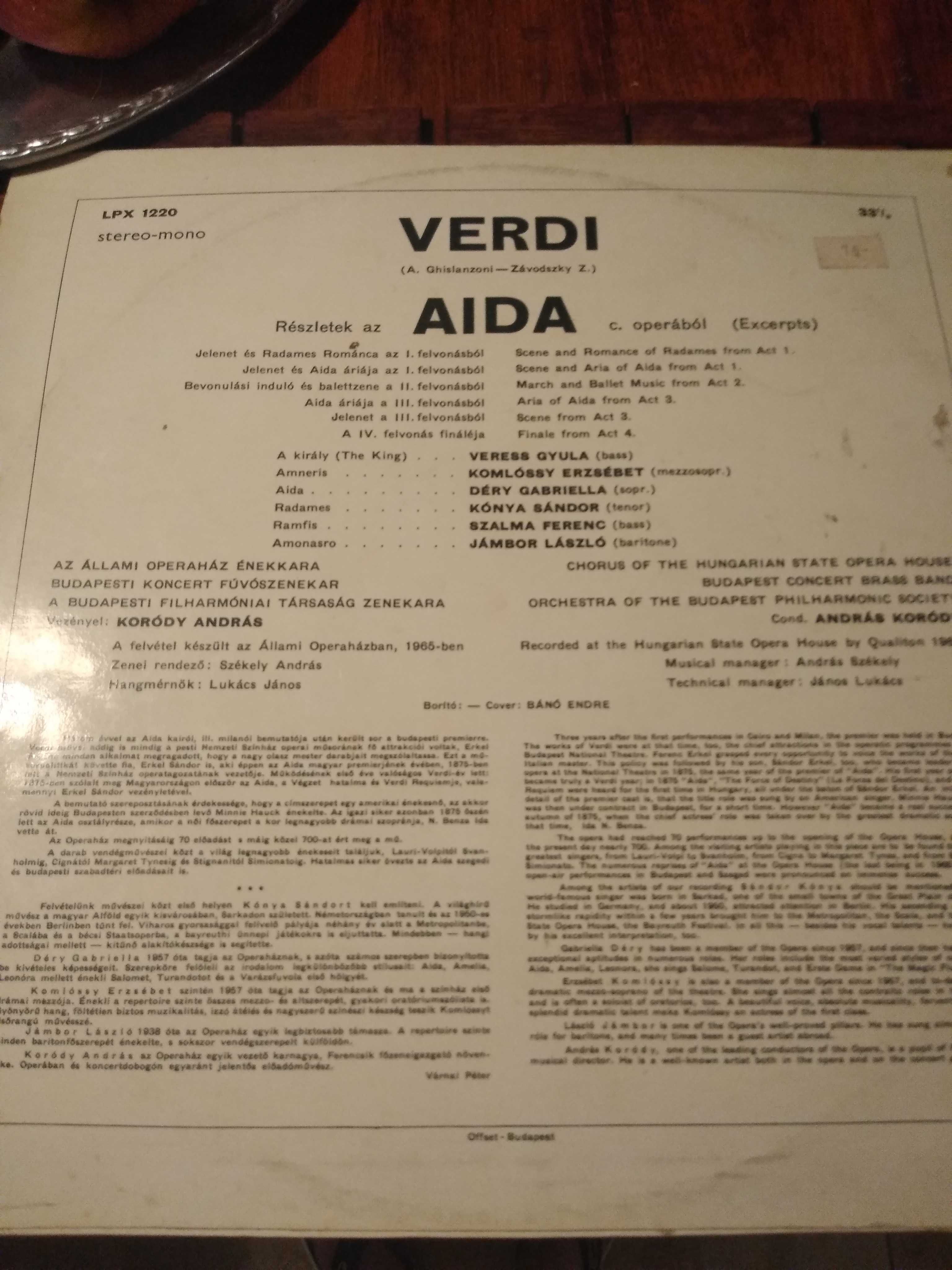 Verdi aida reszletek excerpts unikat stara płyta winylowa