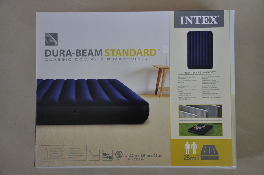 Надувной одноместный матрас односпальный велюровый Intex насос
