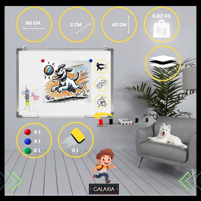 Tablica Magnetyczna Suchościeralna 60x40 Dla Dzieci Na Ścianę Biała