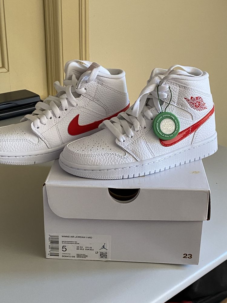 Jordan 1 Mid White University Red número 35.5