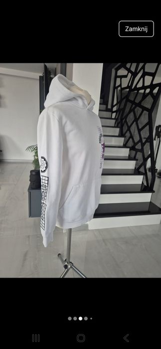 Biała bluza z kapturem oversize japan style bluza z nadrukiem Bershka