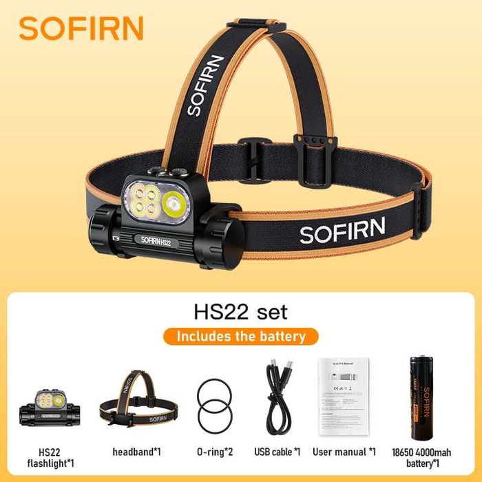 Latarka czołowa EDC Sofirn HS22 2500lm USB C + akumulator