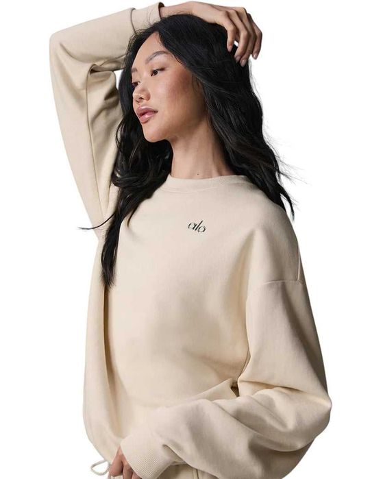 Світшот Alo Yoga Accolade Crew Neck Pullover Silver Logo Beige