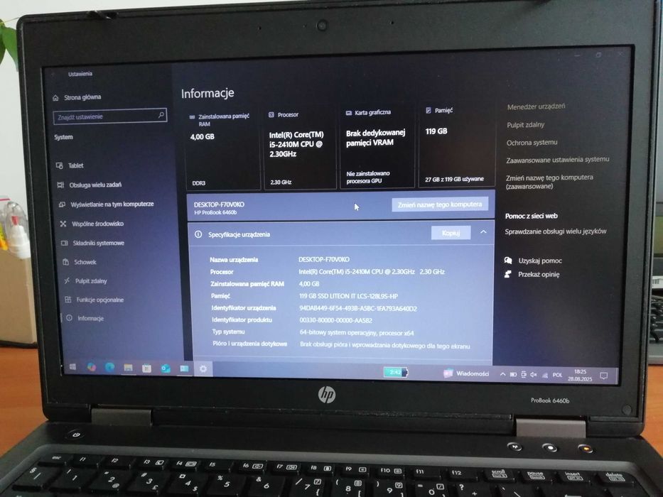 Laptop HP ProBook 6460b 14" IntelCore i5 4GB/ 128GB SSD / Win10 Pro