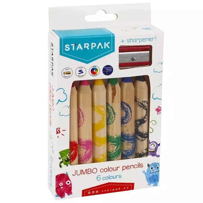 Kredki ołówkowe jumbo 6 kolorów + temperówka. Starpak