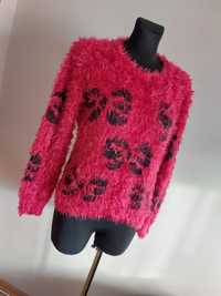 Sweter ciciak z "sierścią" czerwony malinowy czarny xs s m uni