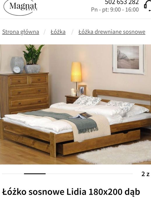 Łóżko sosnowe Lidia 180x200 dąb