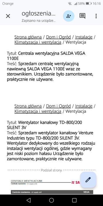 Centrala wentylacyjna SALDA VEGA 1100E