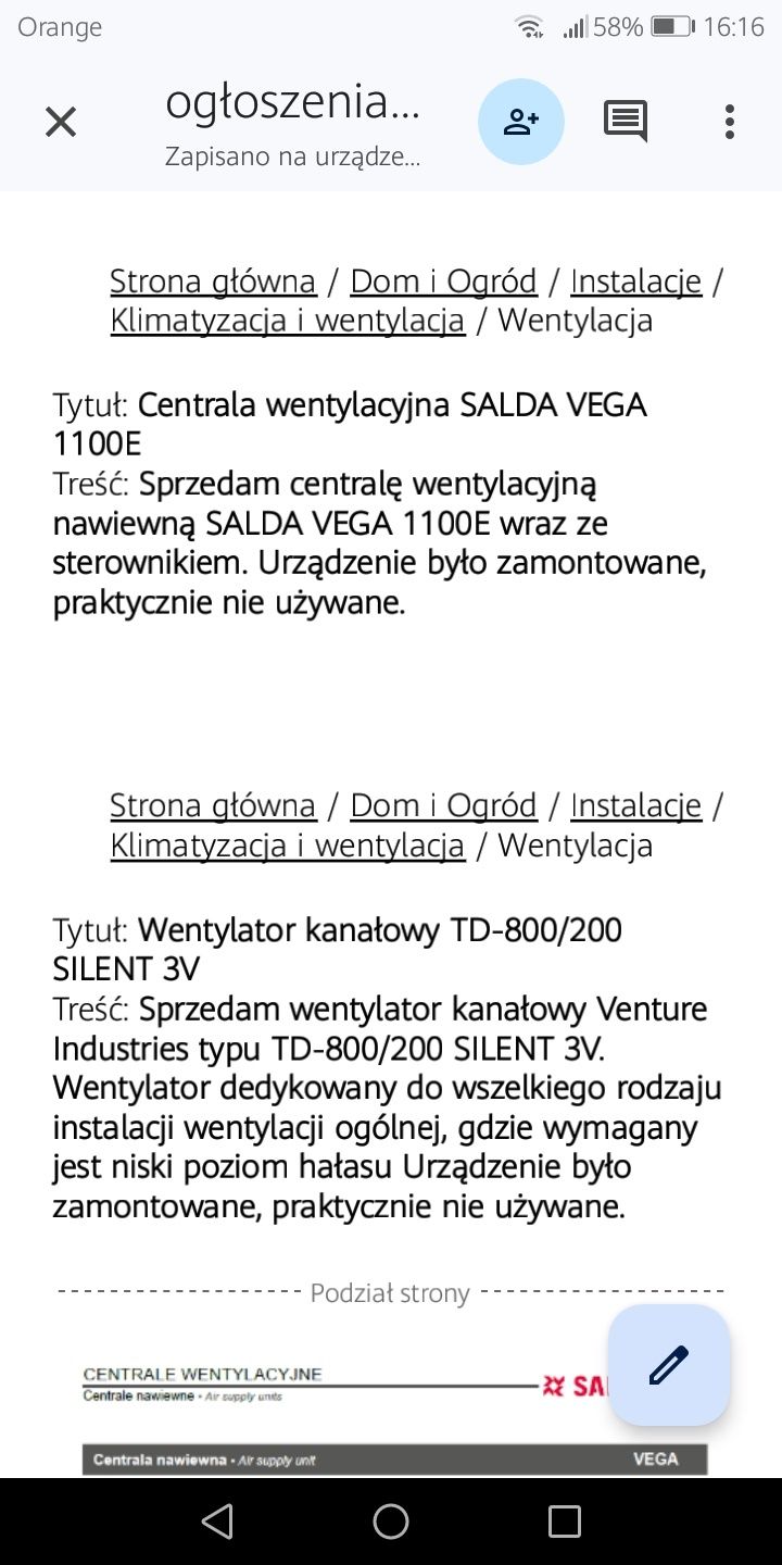 Centrala wentylacyjna SALDA VEGA 1100E