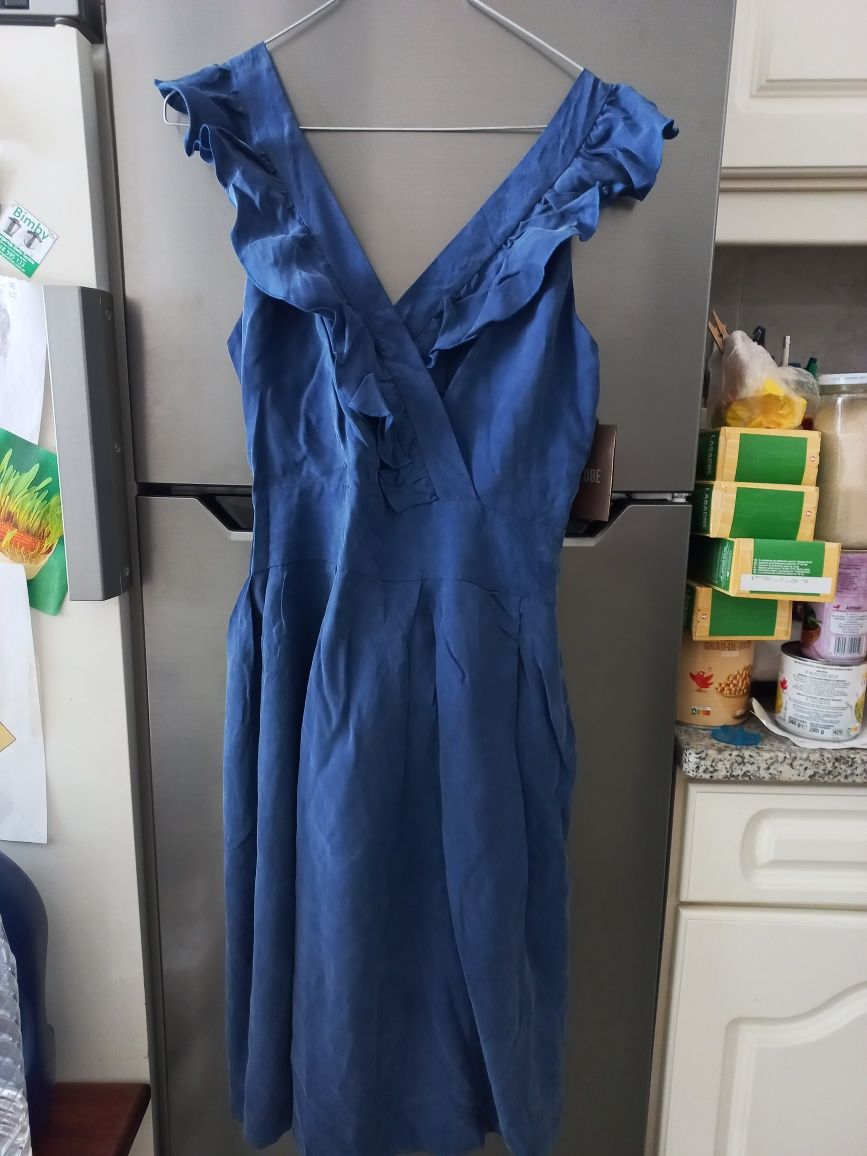 Vestido azulão novo de alças com folhos