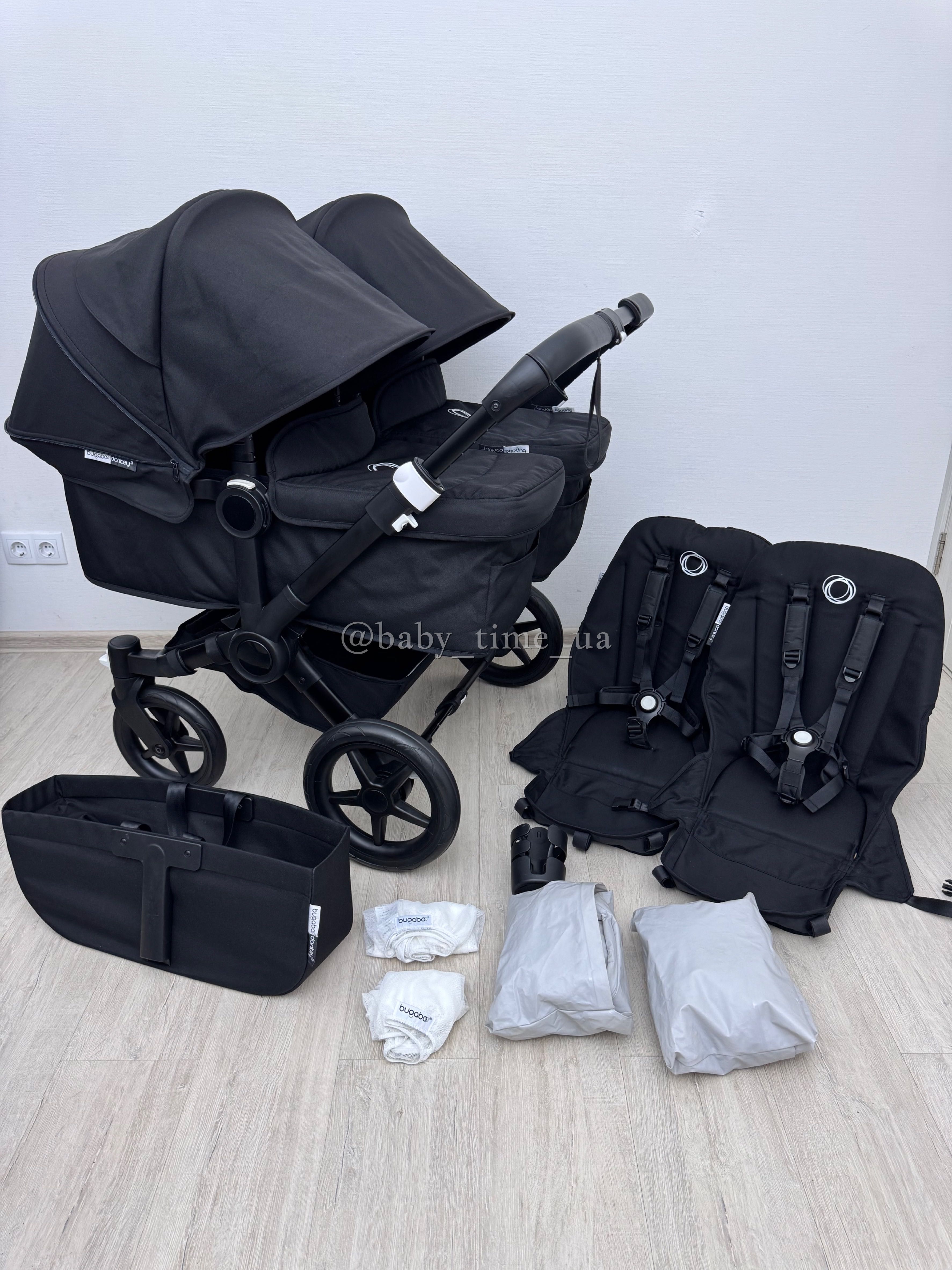 Bugaboo Donkey 3 Twin All Black коляска для двійні Бугабу Данкі 3