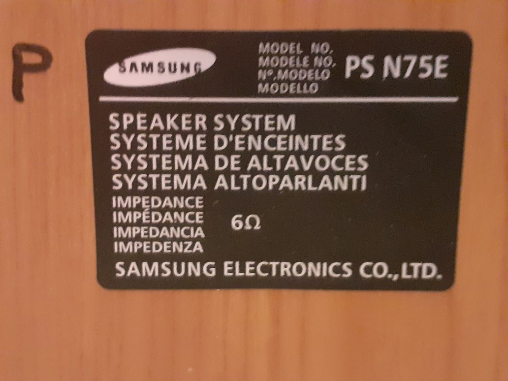 Głośniki marki Samsung 360ᴼ Surround PS N75E, jednodrożne, 6 Ω.
