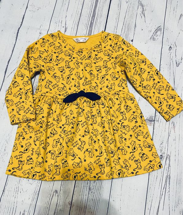 Теплое яркое платье с котиками, платье на байке детское gloria jeans