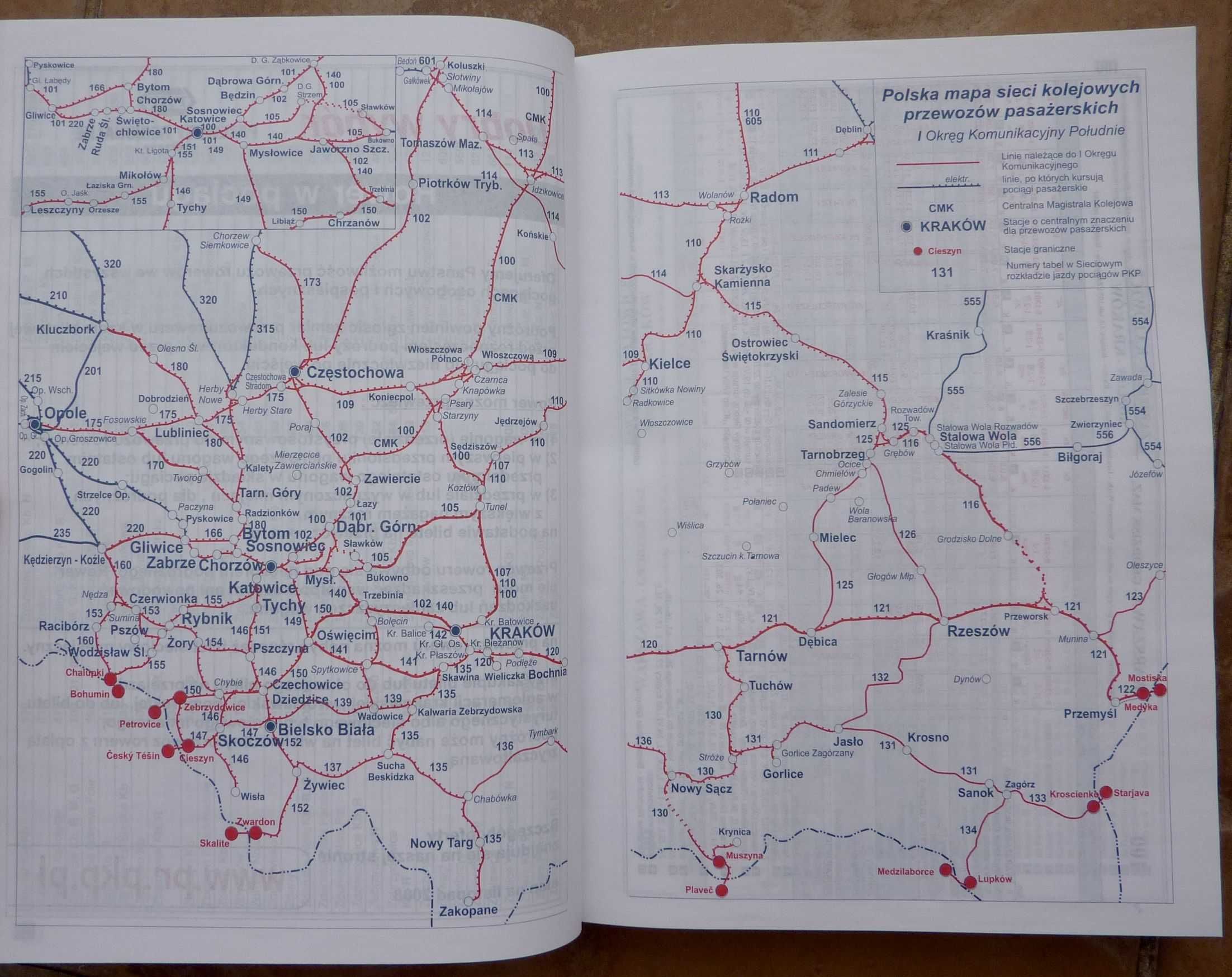 sieciowy rozkład jazdy pociągów 2008 - 2009 + mapa sieci kolejowej PKP