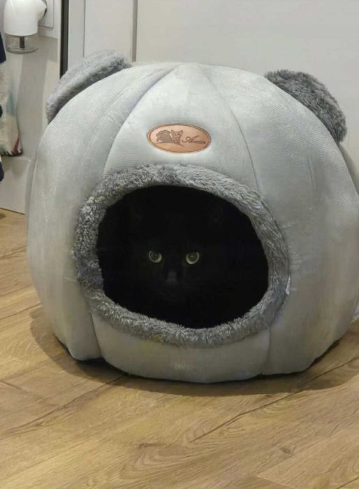 Legowisko domek pluszowy 37×37 cm dla kota i małego psa z poduszką