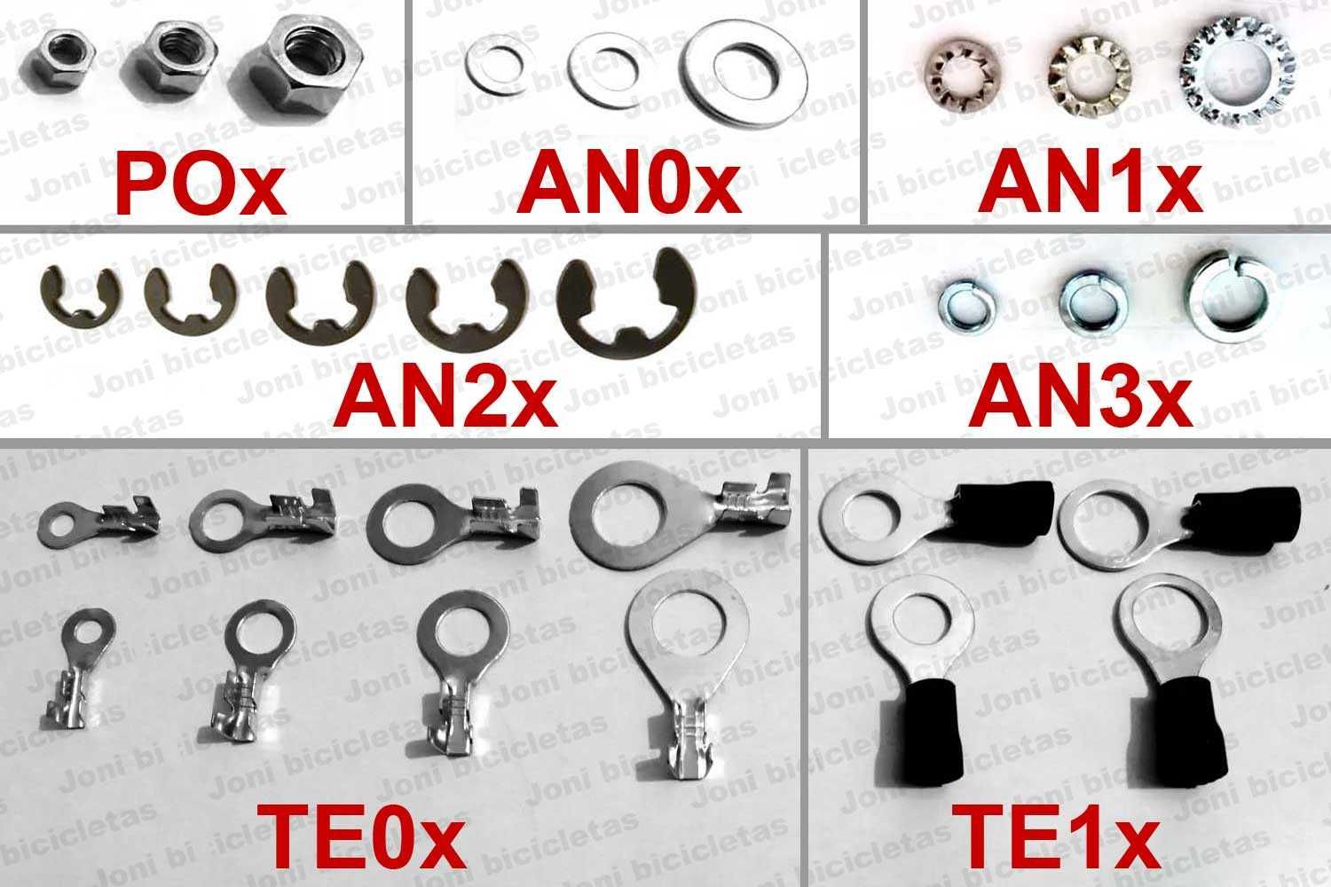 Parafusos, porcas, anilhas, terminais para bicicleta e bricolage