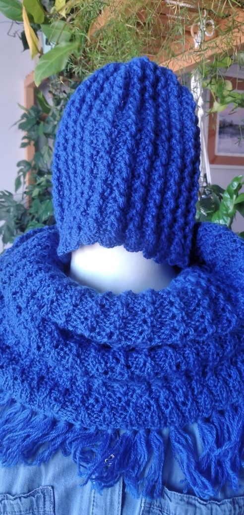 Chabrowy komplet czapka i komin. Handmade