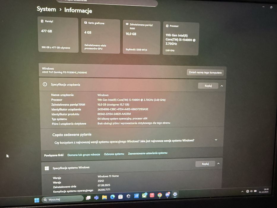 Laptop asus gaming f15 fx506he