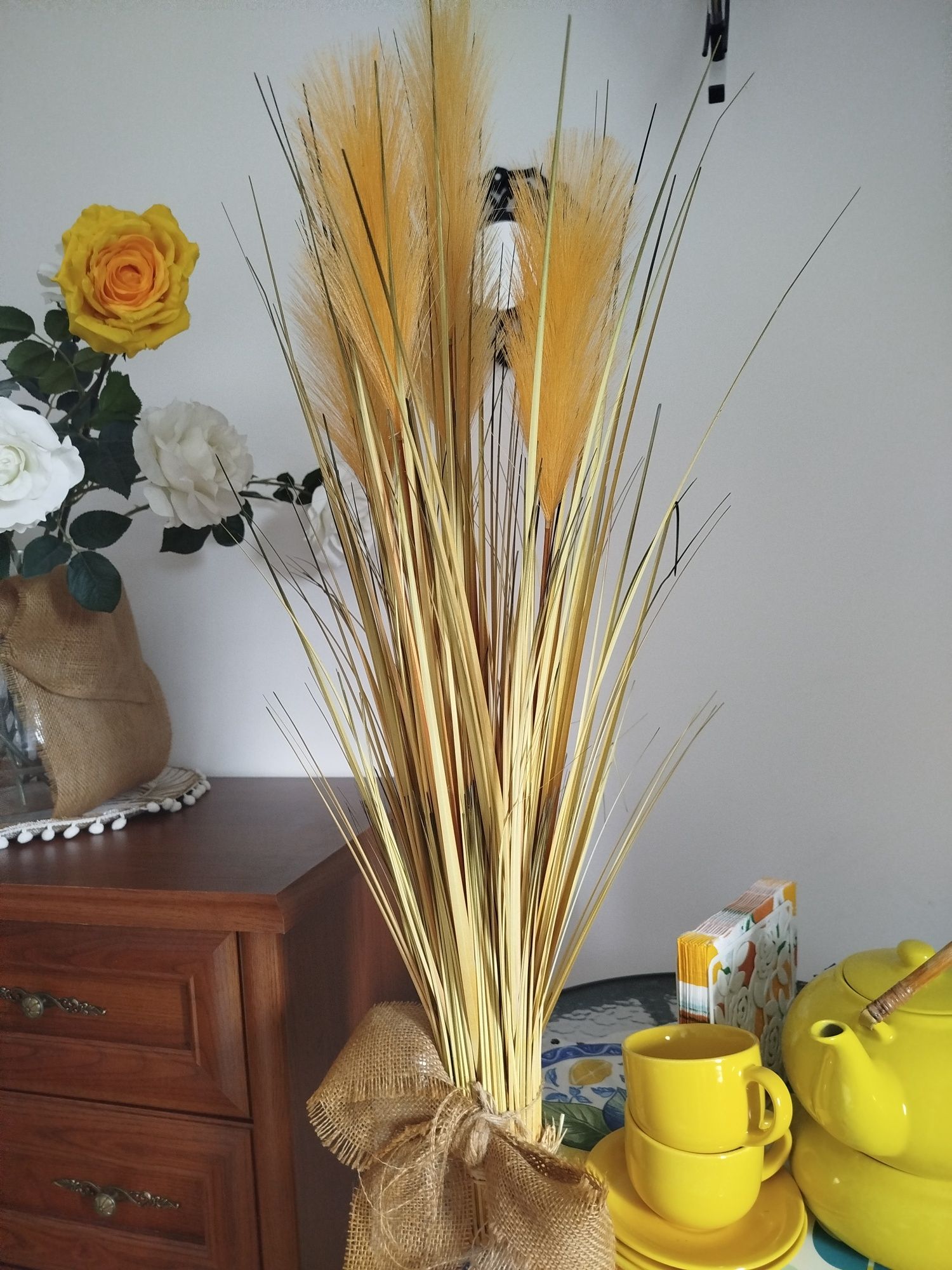 Duży stroik, sucha trawa, pomarańczowa ozdoba na stół, wys. 80 cm