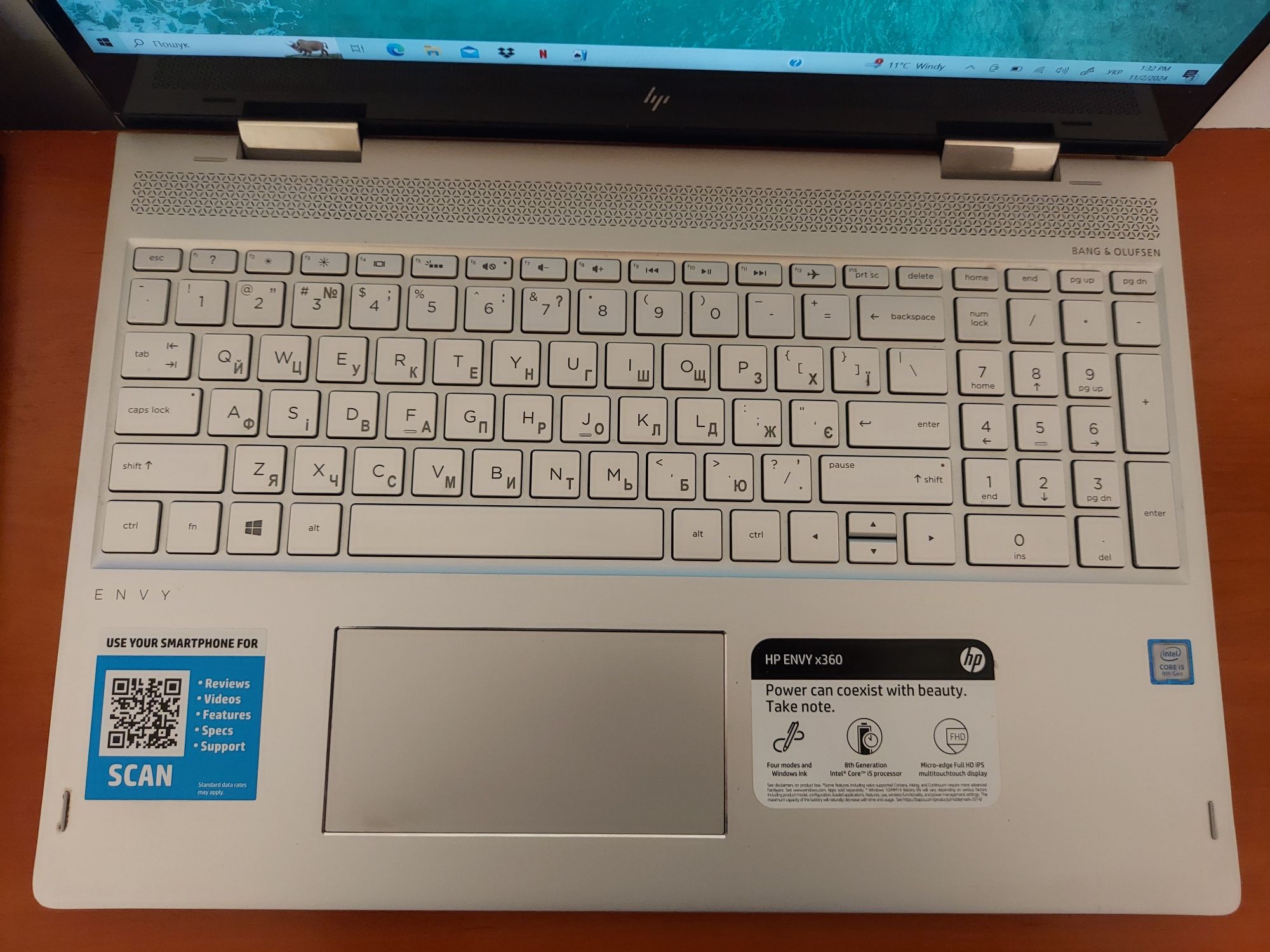 Топ-трансформер HP ENVY X360, i5-8250U (3,4GHz), IPS, 8GB, SSD NVmE
