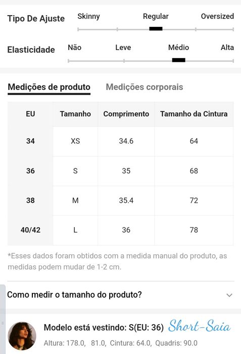 Calção Shorts Saia Cintura Alta Feminino Tamanho M Preto com Stretch
