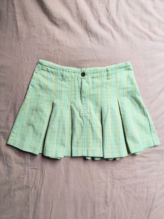 Plisowana spódniczka tenisowa w kratkę 152 jasna zielona khaki