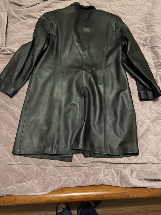 Кожаный плащ тренч пальто женский