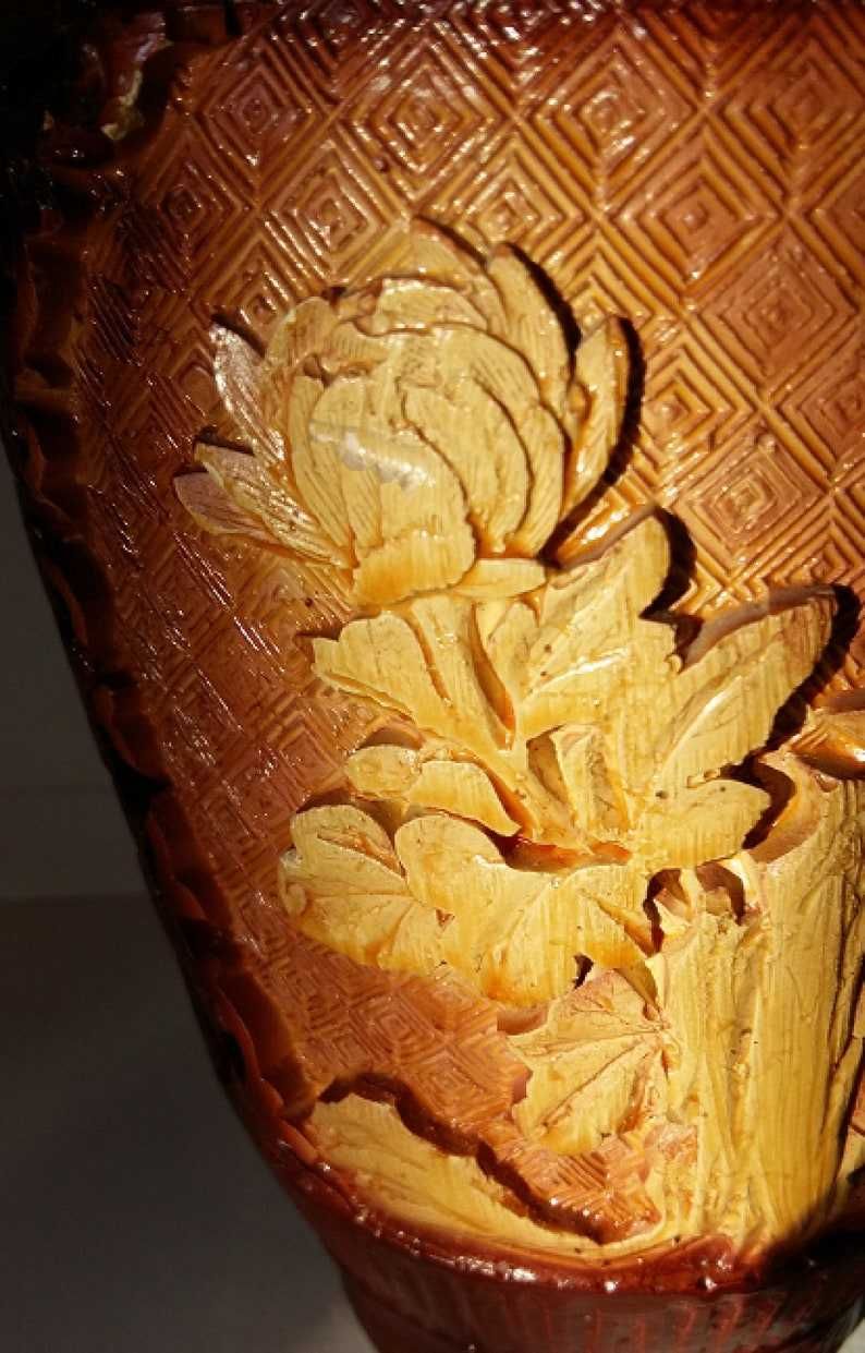 Antyk Retro Wazon Chiny Chińska Ceramika Rzeźbiona