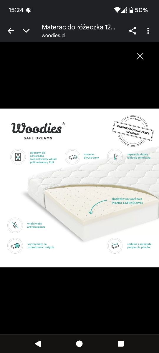 Materac z ochraniaczem i pokrowcem 120x60 cm Woodies