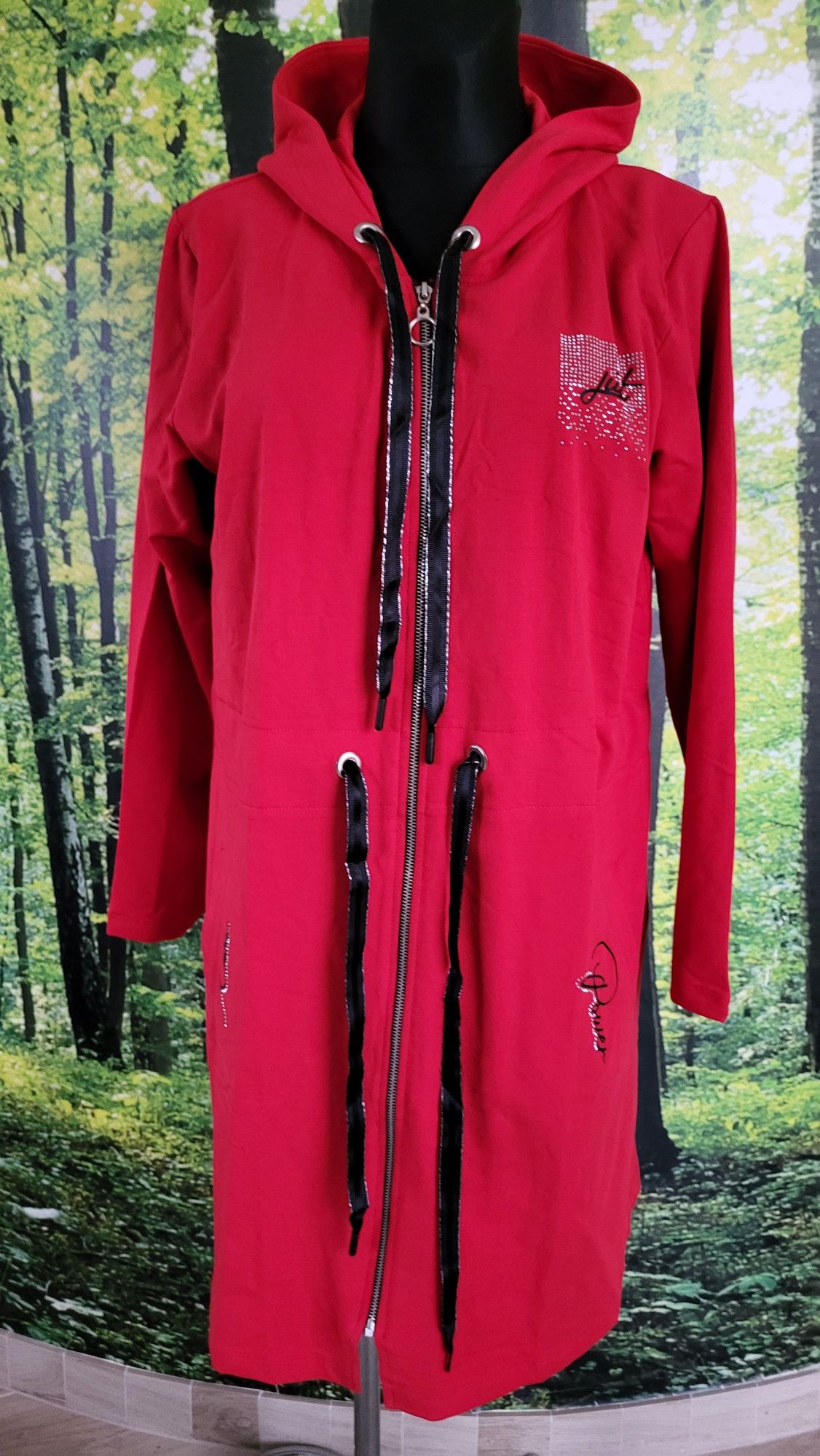 Nowa długa bluza rozpinana L/XL czerwona / płaszcz