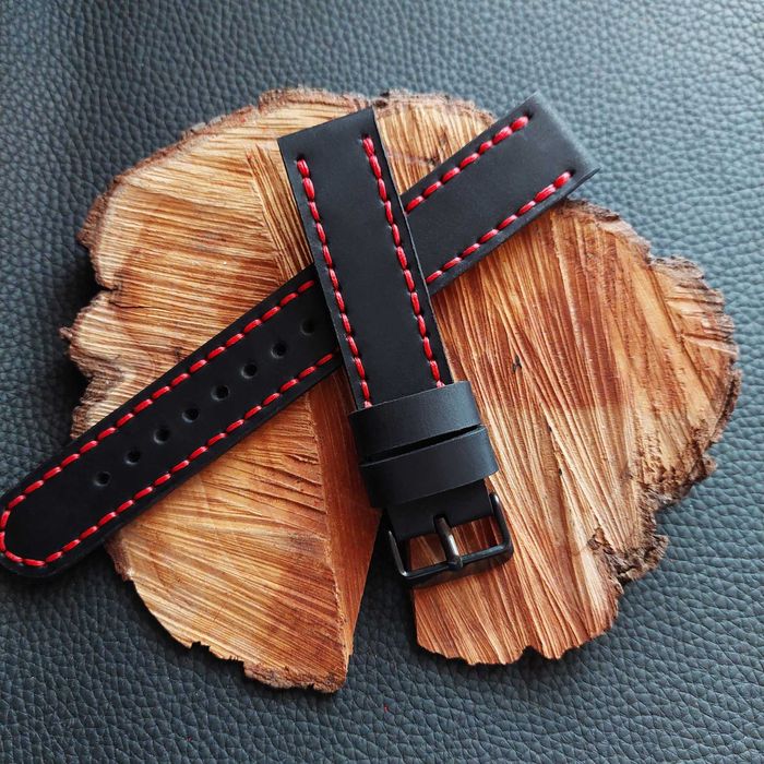 Черный Кожаный Ремешок для Часов Высокое Качество 18,20,22,24мм (К019)